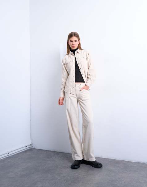 Topshop Cinch low rise jean in pearl cord - view 1