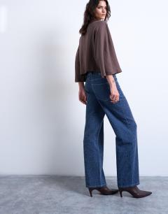 Model wearing Cinch low rise jean in tufted detail indigo rinse stripe