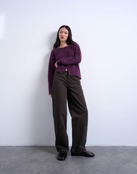 Topshop Cinch low rise jeans in chocolate - view 1