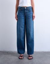 Topshop Cinch low rise jeans in dark stone wash