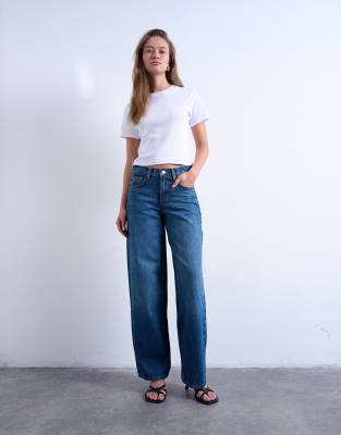 Topshop Cinch Low Rise Jeans In Blue