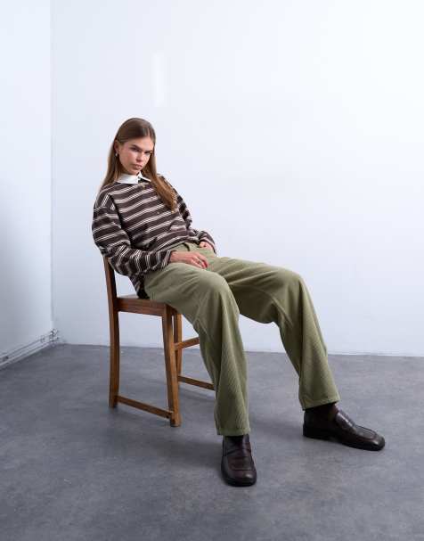 Topshop Cinch low rise jeans in green corduroy - view 1