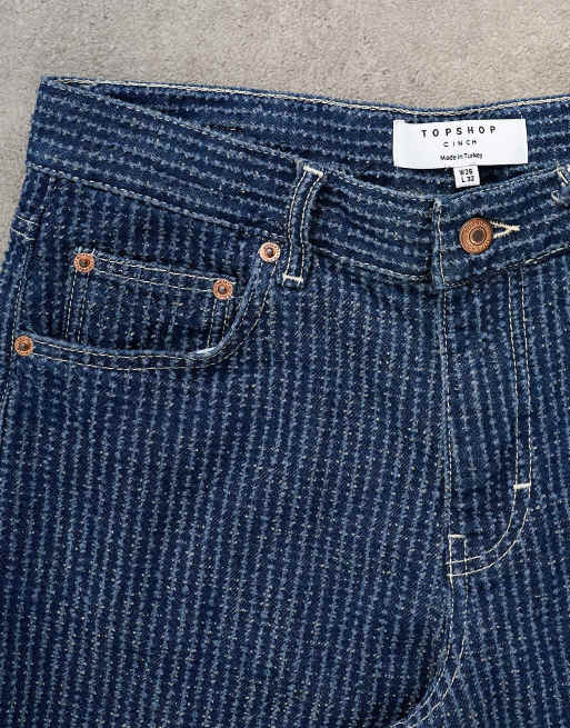 Topshop Cinch low rise jeans in textured stripe detailed indigo rinse, 5 of 7