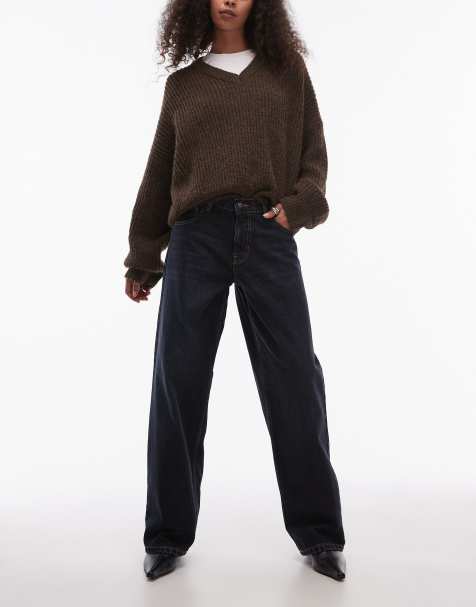 Topshop Cinch low rise jeans relaxed in inky black - view 1