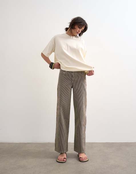 Topshop Cinch low rise relaxed fit jean in choc stripe - view 1