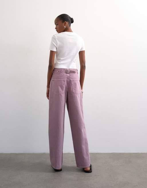 Topshop Cinch low rise relaxed fit jean in purple, 3 of 7