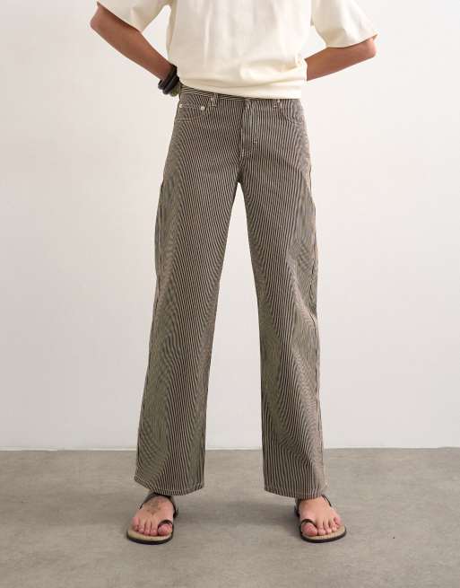 Topshop Cinch low rise relaxed fit jeans in choc stripe, 2 of 7