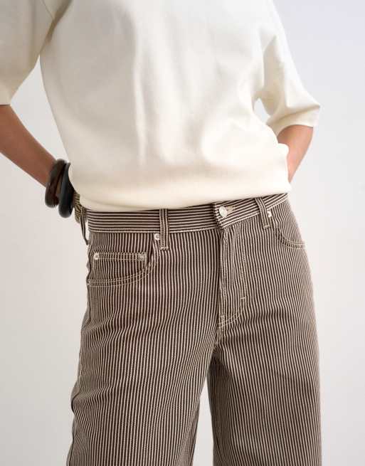 Topshop Cinch low rise relaxed fit jeans in chocolate stripe, 4 of 7