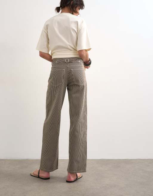 Topshop Cinch low rise relaxed fit jeans in chocolate stripe, 5 of 7