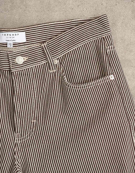 Topshop Cinch low rise relaxed fit jeans in chocolate stripe, 6 of 7