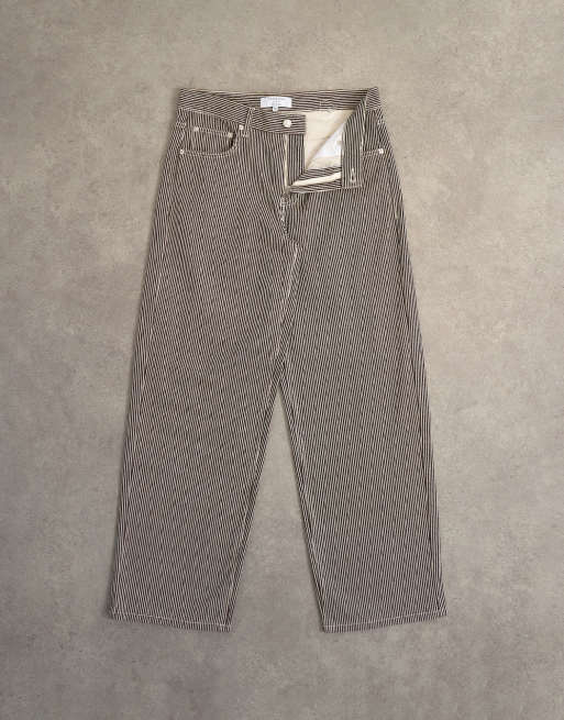 Topshop Cinch low rise relaxed fit jeans in chocolate stripe, 7 of 7