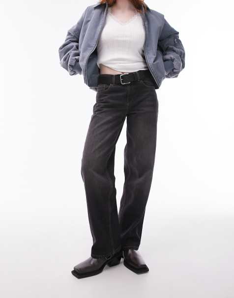 Topshop Cinch low rise relaxed jean in black cross hatch - view 1