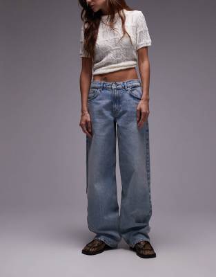 Topshop Cinch low rise relaxed jean in bleach-Blue