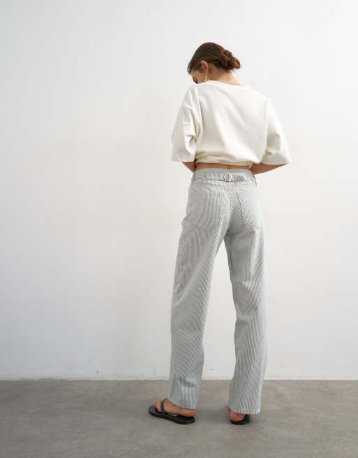 Topshop Cinch low rise relaxed jean in blue and white stripe, 3 of 8