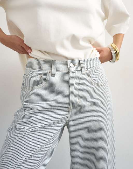 Topshop Cinch low rise relaxed jean in blue and white stripe, 4 of 8