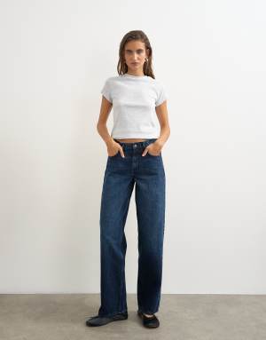 Topshop Cinch low rise relaxed jean in blue black