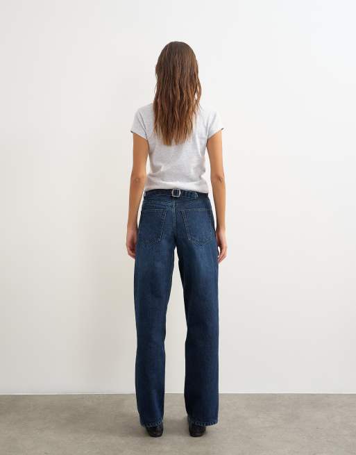 Topshop Cinch low rise relaxed jean in blue black, 5 of 5