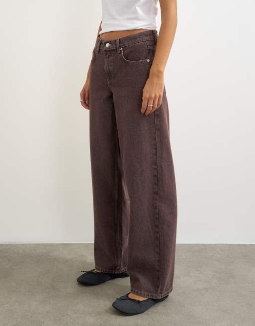 Topshop Cinch low rise relaxed jean in chocolate, 4 of 5