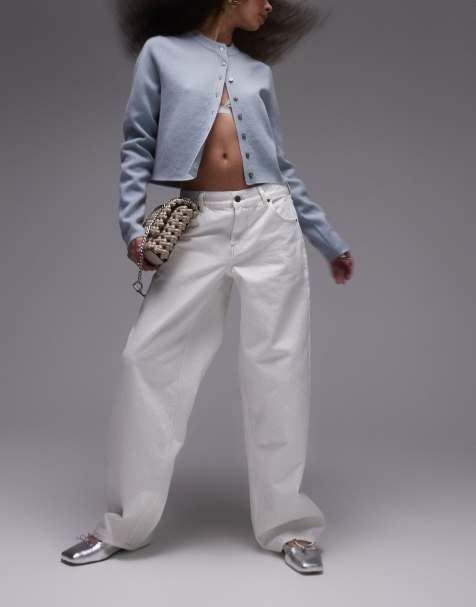Topshop Cinch low rise relaxed jean in off white - view 1