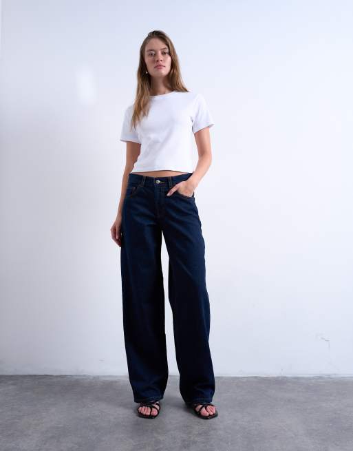 Topshop Cinch low rise relaxed jeans in raw indigo