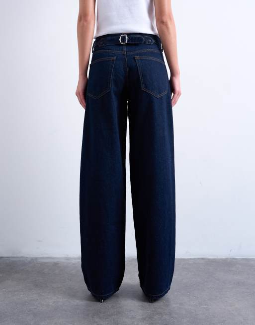 Topshop Cinch low rise relaxed jeans in raw indigo