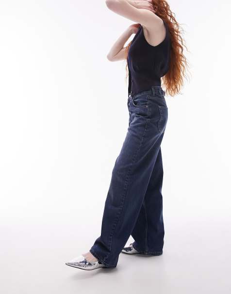 Topshop Cinch low rise relaxed jean in rich blue - view 1