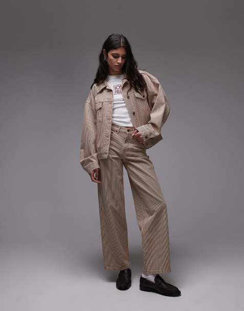 Topshop Cinch low rise relaxed jean in tan stripe - view 1