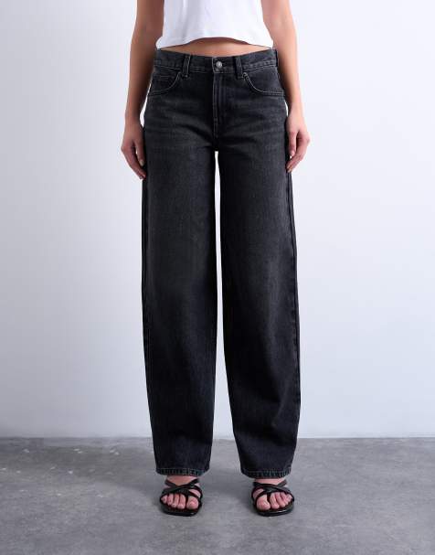Topshop Cinch low rise relaxed jean in washed black - view 1