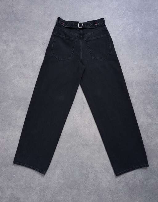 Topshop Cinch low rise relaxed jean in washed black, 6 of 7