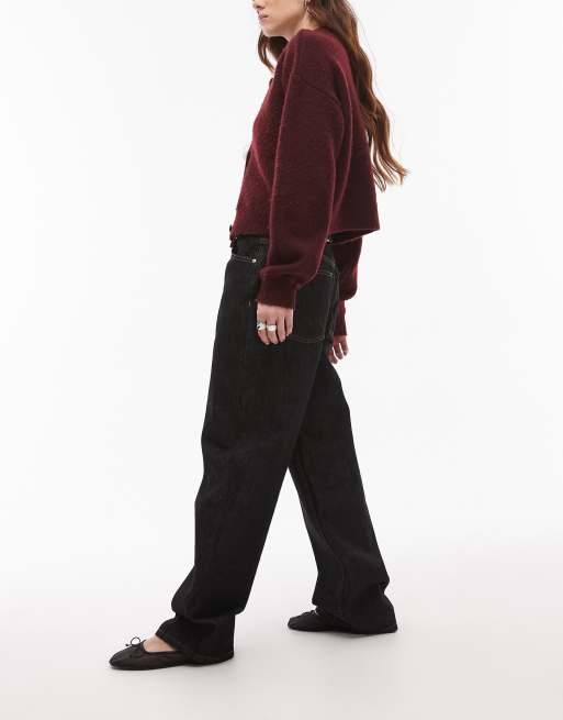 Topshop cinch low rise relaxed jeans in black ecru, 3 of 5