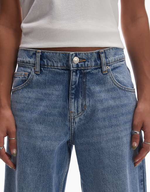 Topshop Cinch low rise relaxed jeans in bleach