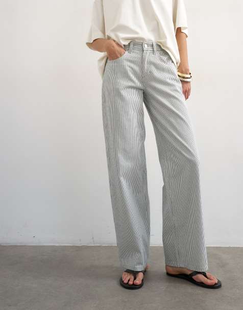 Topshop Cinch low rise relaxed jeans in blue and white stripes - view 1
