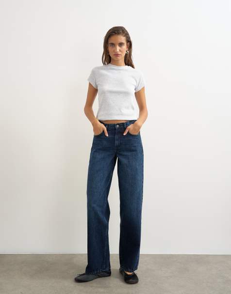 Topshop Cinch low rise relaxed jeans in blue black - view 1
