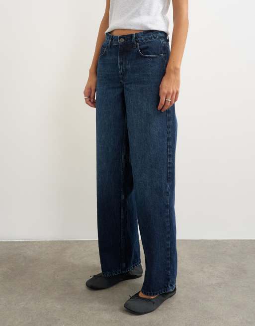 Topshop Cinch low rise relaxed jeans in blue black, 4 of 5