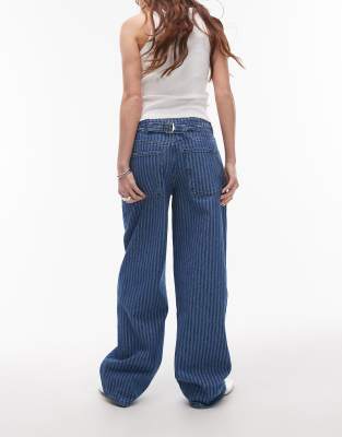 Topshop Cinch Low Rise Relaxed Jeans In Blue