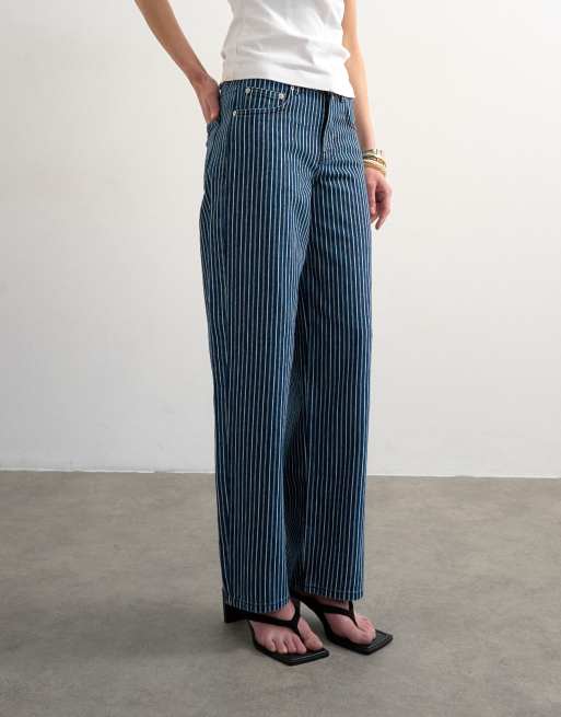 Topshop cinch low rise relaxed jeans in blue stripe, 2 of 7