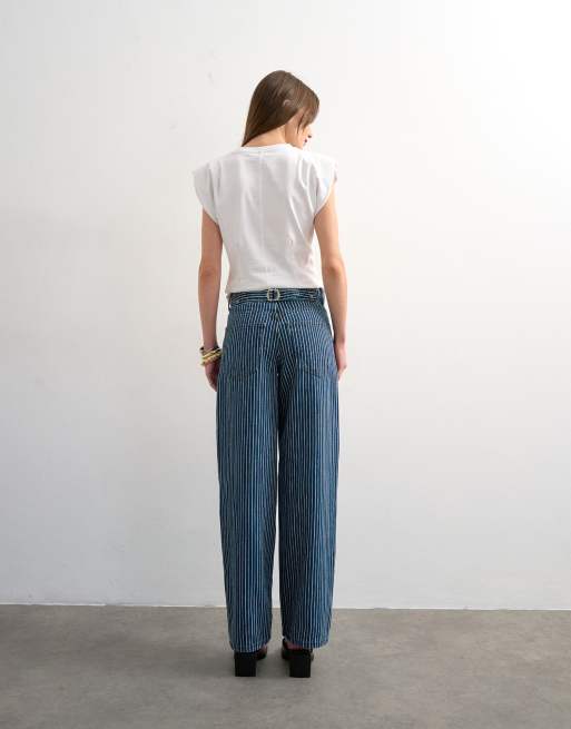 Topshop cinch low rise relaxed jeans in blue stripe, 3 of 7