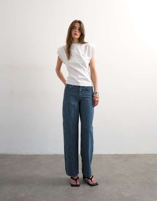 Topshop cinch low rise relaxed jeans in blue stripe, 4 of 7