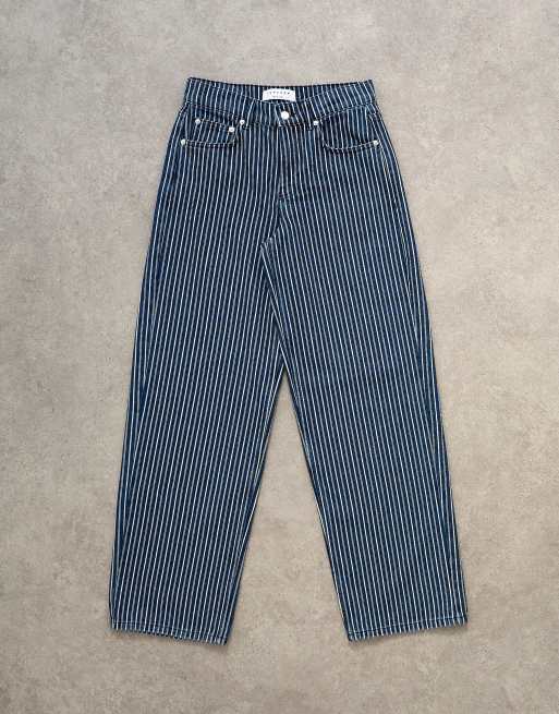 Topshop cinch low rise relaxed jeans in blue stripe, 6 of 7