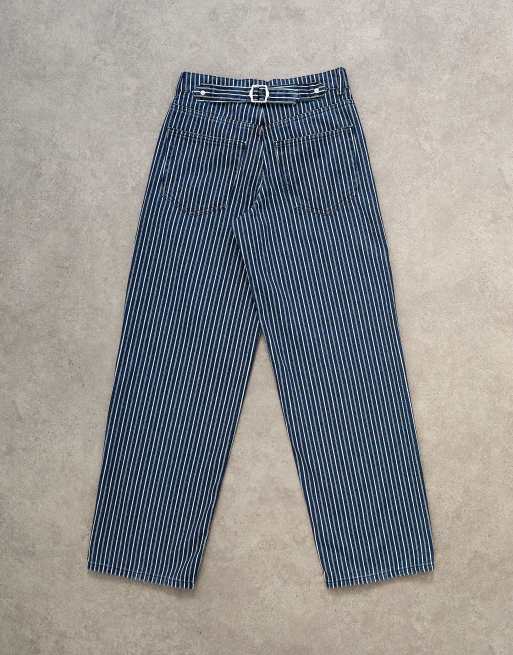 Topshop cinch low rise relaxed jeans in blue stripe, 7 of 7