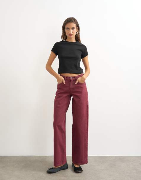 Topshop cinch low-rise relaxed jeans in cherry red - view 1