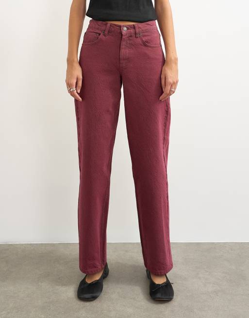 Topshop cinch low-rise relaxed jeans in cherry red, 2 of 5