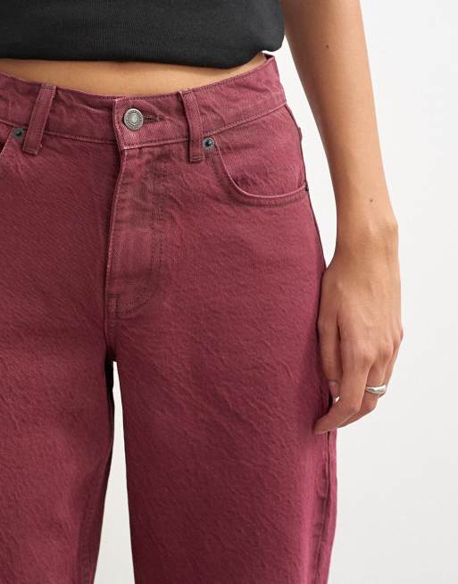 Topshop cinch low-rise relaxed jeans in cherry red, 3 of 5