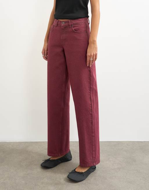 Topshop cinch low-rise relaxed jeans in cherry red, 4 of 5