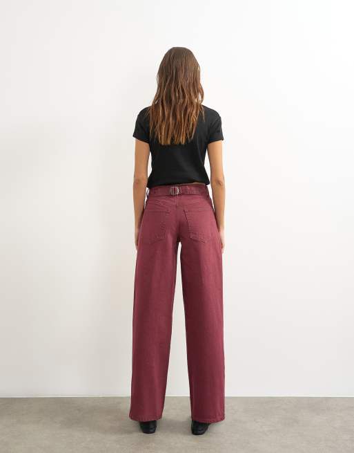 Topshop cinch low-rise relaxed jeans in cherry red, 5 of 5