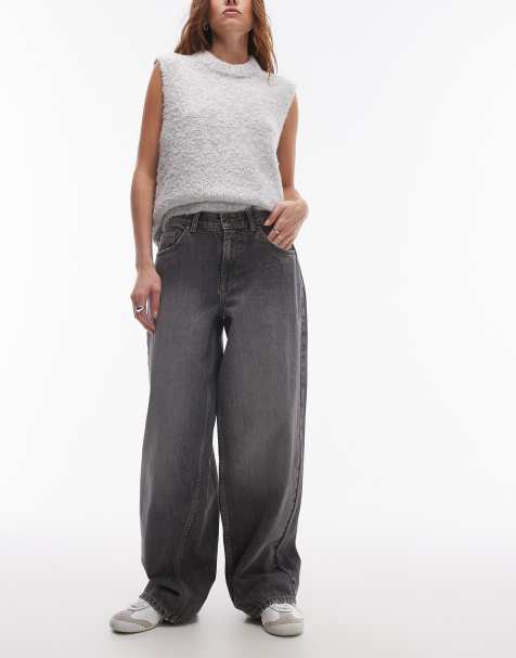 Topshop Cinch low rise relaxed jeans in dark vintage gray - view 1