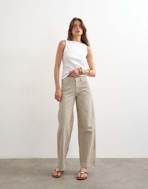 Topshop Cinch low rise relaxed jeans in ecru and black stripe - view 1