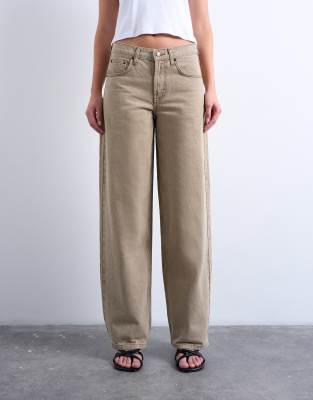 Topshop Cinch Low Rise Relaxed Jeans In Brown