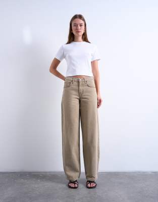 Topshop Cinch Low Rise Relaxed Jeans In Brown