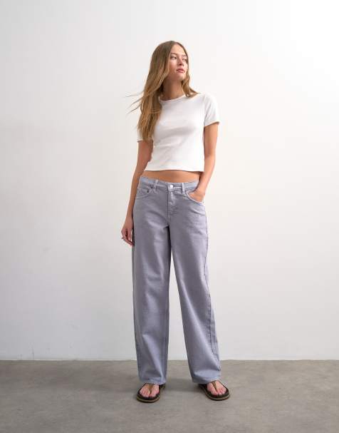 Topshop Cinch low rise relaxed jeans in lilac - view 1